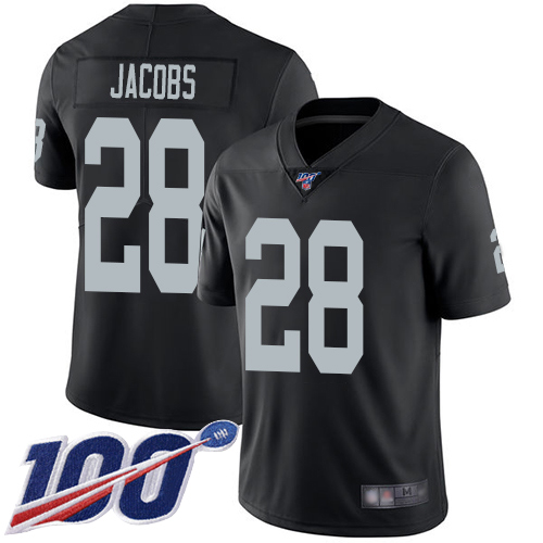 Men Oakland Raiders Limited Black Josh Jacobs Home Jersey NFL Football 28 100th Season Vapor Jersey
